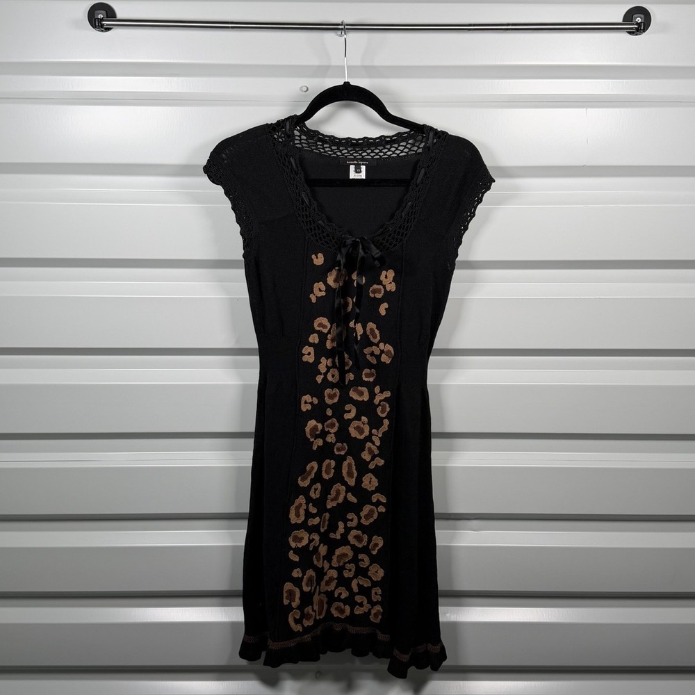 Nanette Lenore Leopard Lace Neck Short Sleeve Cotton Crochet Dress Small